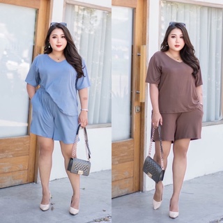 Janny ชุดเซ็ต 2 ชิ้น เสื้อ อก 50-60 ยืดเยอะ สาวอวบ อ้วน Bigsize XXL ผ้าเรย่อน