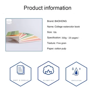 BaoHong ผ้าฝ้าย 100% ศิลปินกระดาษสีน้ำ 300g 20 แผ่น Professional หนังสือสีน้ำ/Sketchbook สำหรับอุปกรณ์ศิลปะการวาดภาพ