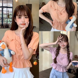 🧸💕เสื้อครอปท้อป ดีไซน์เก๋ หวานๆน่ารักๆ ต่ระบายดีเทลช่วงอก เพิ่มความสดใสน่ารัก