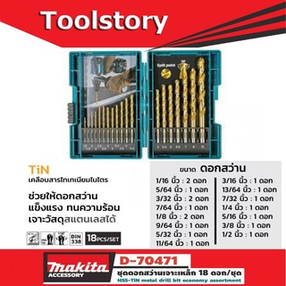 Makita ชุดดอกสว่าน มากีต้า (MAKITA) รุ่น D-70471 จำนวน 18 ดอก (หน่วยเป็นนิ้ว)