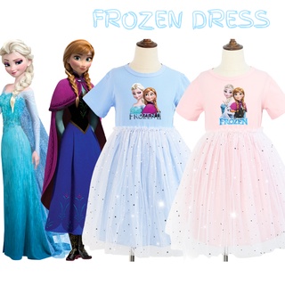 2021 ชุดเดรส Frozen Elsa Anna Princess ผ้าฝ้าย 100% สําหรับเด็กผู้หญิง