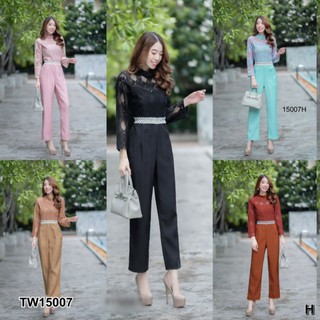 TW15007 จั๊มสูททรงขากระบอก จั้มสูทสวยๆ ใส่ออกงานเที่ยวออกเดท สี ชมพู  ดำ น้ำตาล ฟ้า ส้มอิฐ