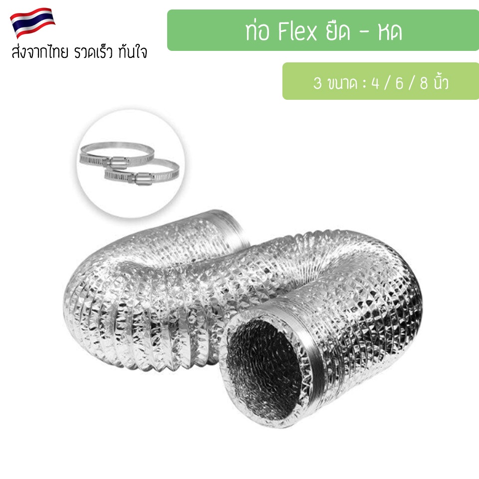ท่อ Flex ท่อยืด-หด Flex 4 / 6 / 8 นิ้ว สำหรับท่อ PVC ยาว 2 เมตร Flexible Aluminium ท่อฟรอย ยึด-หด