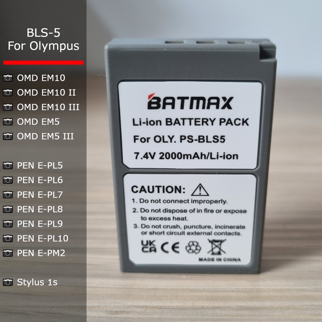 BLS-5/BLS-50 แบตกล้อง Olympus PEN E-PL10 E-PL9 E-PL8 E-PL7 OM-D E-M5 III E-M10 I II III ขนาด 2000mAh