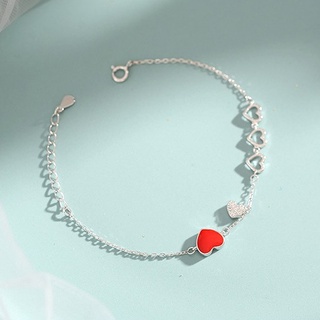 MeeningBrand ❥ สร้อยข้อมือเงิน  RED HEART WITH DIAMOND [01-0029]