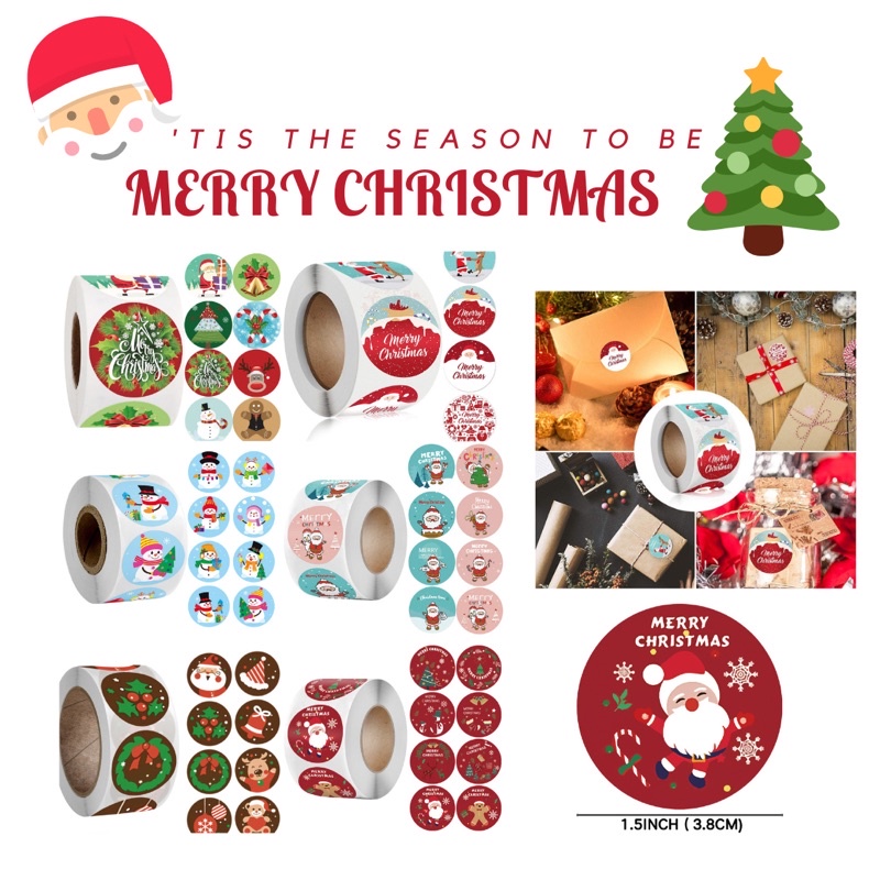 *แบ่งตัดขาย*สติกเกอร์เมอรี่คิสมัส Marry Christmas ดวงใหญ่ 3.8 CM ติดขนม ติดคุกกี้ ติดของขวัญ