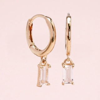 Grace Fine Jewelry ต่างหูห่วงทองแท้9K Baguette charm  with White Sapphire