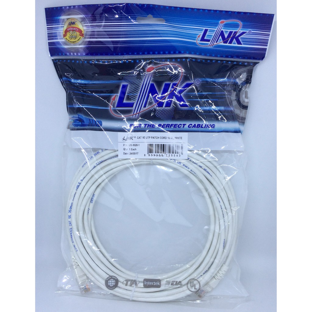 LAN CABLE LINK RJ45 TO RJ45 PATCH CORD CAT5E/10M WHITE