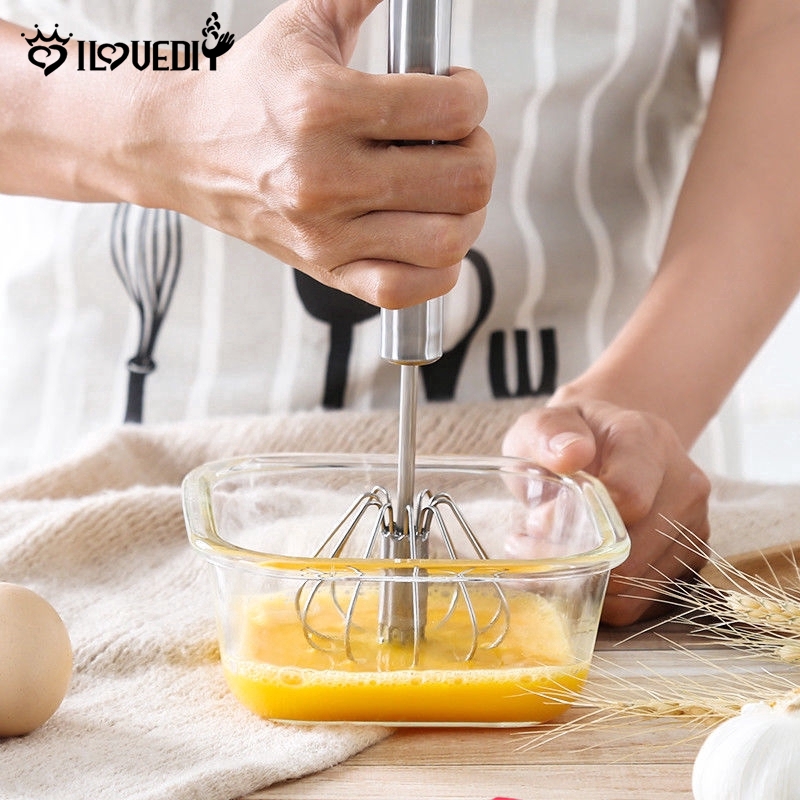 [DS] Semi-automatic Mixer Egg Beater / Manual Self Turning Stainless Steel Whisk / Egg Cream Cake Hand Stirring Blender / Cooking Mixer Tools / Kitchen Gadget Accessories