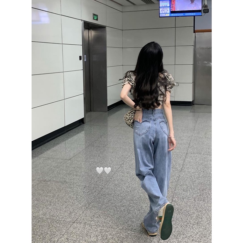 Korean กางเกงยีนส์ ✨ สไตล์เกาหลี ✨ขาขาดช่วงเอว ทรงขากระบอก สียีนส์อ่อน เนื้อผ้าดีระบายอากาศใส่สบาย 牛仔300 - - รูปที่ 7