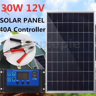 เครื่องชาร์จแบตเตอรี่แผงพลังงานแสงอาทิตย์ 30W 12V + ตัวควบคุม 40A สําหรับ RV รถยนต์ เรือ บ้าน ตั้งแคมป์