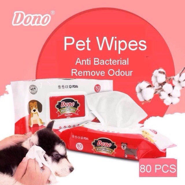 ทิชชูเปียก Dono Pet Wipes ทิชชูหมา ผ้าเปียก แพค80แผ่น ใช้คุ้ม/แผ่นรองฉี่ โดโน่ แผ่นรองซับ/ถุงมือทำความสะอาดDono