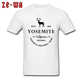 [S-5XL]White Shirts Male T-Shirt Yosemite National Park California Original 1890 Deer Image Tshirt For Men