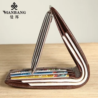 【หนังวัวแท้】MANBANG กระเป๋าสตางค์ ใบสั้น หนังวัวแท้ แบบสามพับ แนวนอน แฟชั่นสําหรับผู้ชาย