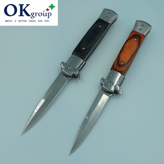 OKgroup NB024-BLACK and BROWN Italian stiletto knife มีดพับ มีดพกพา มีดเดินป่า มีดแคมป์ปิ้ง 3CR13 ยาว9.0นิ้ว มีที่เหน็บ