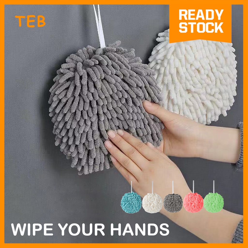 Chenille Hand Towels Round Shape, Bathroom Hand Towels with Hanging Loop, Hanging Kitchen Hand Towel