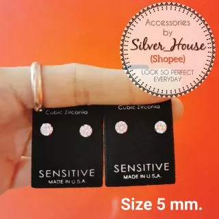 STUDEX ต่างหูสำหรับคนแพ้ง่ายนำเข้าจาก U.S.A. cubic zirconia 2mm./3mm./4mm./5mm. มีก้านสีทองและก้านสีเงิน(ก้านปกติ)