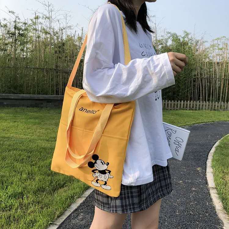 (ส่งจากไทย/พร้อมส่ง)Mickey Mouse ใบใหญ่ ผ้าหนา กระเป๋าผ้า สะพายข้าง สะพายหลัง ถอดสายได -MQbd