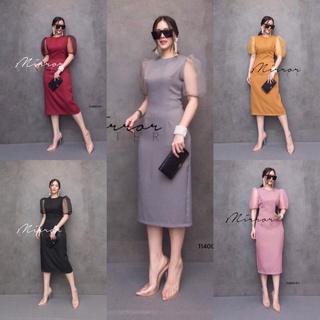 SK11400 Dress เดรสสีพื้น แขนบอลลูนผ้าแก้ว ตัวเดรสงานผ้าแมงโก้ มีซิปหลัง ทรงสวยพร้อมส่ง