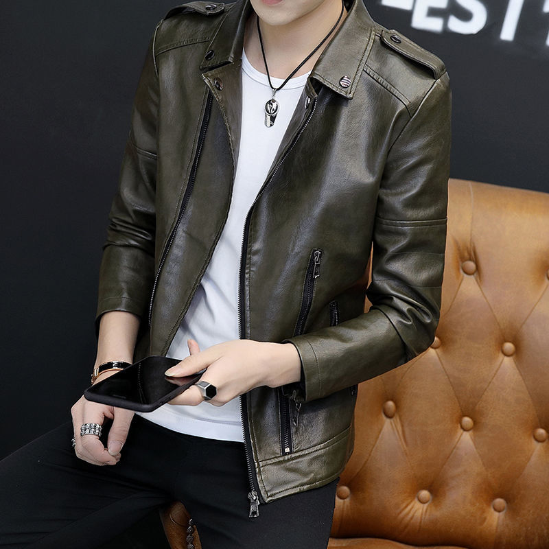 Men'S Autumn Thin Velvet Leather Jacket “ Windproof Streetwear Zipper Retro Moto Biker Coat main image 1