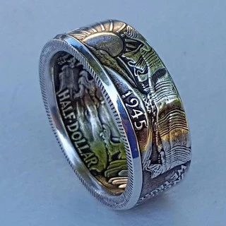 24K Gold Plated Handmade เหรียญแหวน Vintage Morgan Silver Half Dollar 1945 แกะสลัก "the United State of Ring