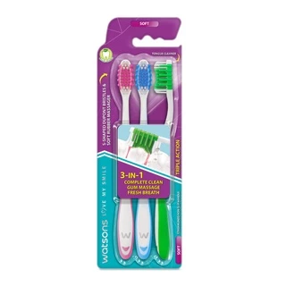 Watsons วัตสัน แปรงสีฟัน ทริปเปิ้ล แอคชั่น (ซอฟท์) 3ด้าม.