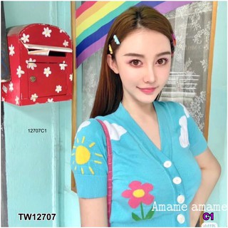 J12707 เสื้อไหมพรม แขนสั้น สกรีนลายน่ารัก Short-sleeved silk shirt with cute prints