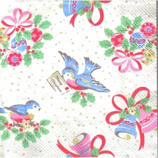 Pladao Napkin ภาพ คริสต์มาส Cath Kidston นกน้อย Merry Xmas กระดาษ แนพกิ้น สำหรับงานศิลปะ เดคูพาจ decoupage ขนาด L 33x33