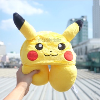 หมอนรองคอ มีฮู้ด Pikachu ปิกาจู สีเหลืองล้วน Pokemon โปเกม่อน