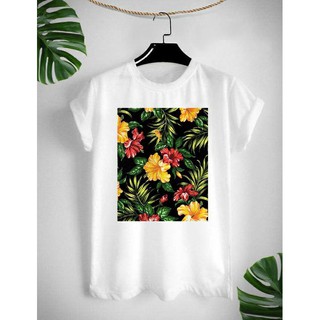 เสื้อยืดลาย Tropical ใส่สบาย ไม่ยืด ไม่ย้วย สีสันสดใส