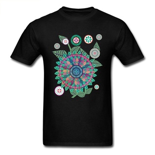 เสื้อยืดผ้าฝ้ายพิมพ์ลายคลาสสิก เสื้อยืดผ้าฝ้าย คอกลม พิมพ์ลาย Mandala Garden สีดํา แฟชั่นฤดูร้อน สําหรับผู้ชาย