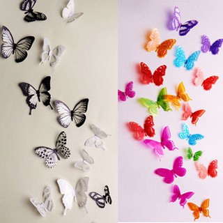 18 ชิ้น 3D Decals รูปผีเสื้อตู้เย็นสติ๊กเกอร์ติดผนัง DIY Art Room Home Decor