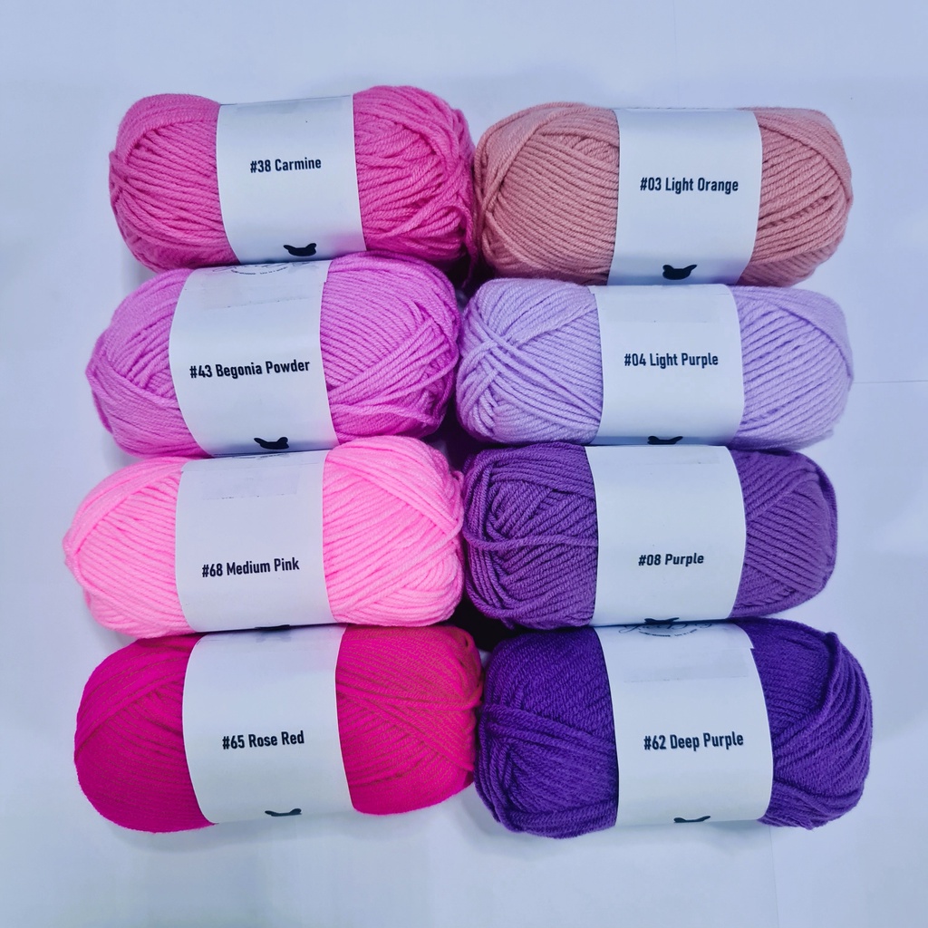 4Ply  YuiDiy โทนม่วง/ชมพู/น้ำเงิน ไหมพรมคอตตอนนม 4ply น้ำหนัก50กรัม ไหมพรม Cotton