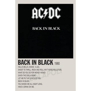 โปสเตอร์ มันวาว พิมพ์ด้านเดียว ขนาด A5 14.8 ซม. x 21 ซม. รูปปกอัลบั้ม Back in Black by AC/DC