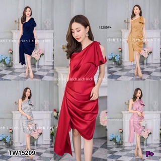 MM15209 เดรสไหล่เดี่ยวแต่งระบายย้วย One shoulder ruffled dress