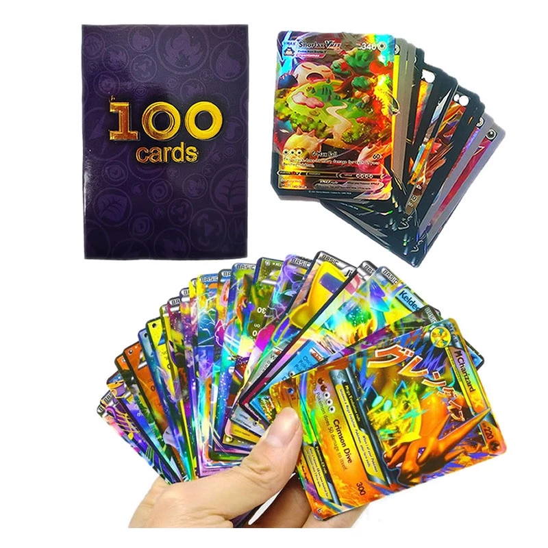 การ์ดโปเกมอน 100 VMAX GX TAG TEAM Trainer Energy Holographic เล่นไพ่กล่องโปเกมอน