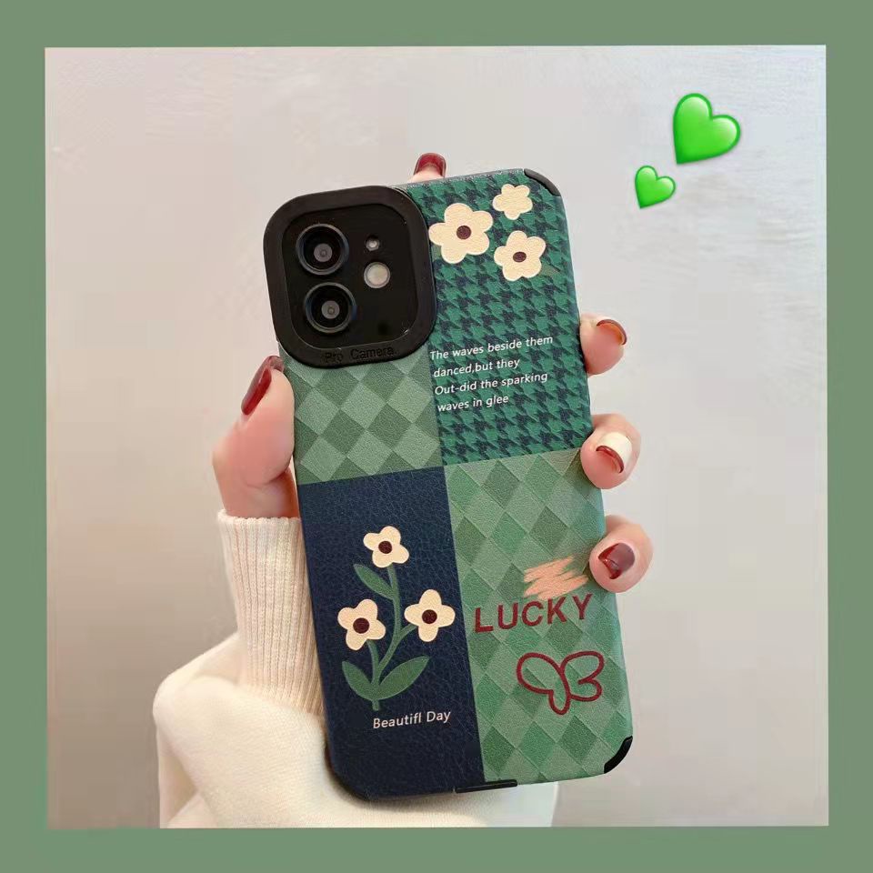 เคสโทรศัพท์มือถือ ลายดอกไม้ ประดับเพชร สีเขียว สไตล์เรโทร สําหรับ Iphone Apple 13 14promax 12 11 x xr