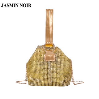 Jasmin NOIR กระเป๋าถือ กระเป๋าสะพายไหล่ ทรงบักเก็ต แต่งสายโซ่ ประดับเพชร สําหรับสตรี