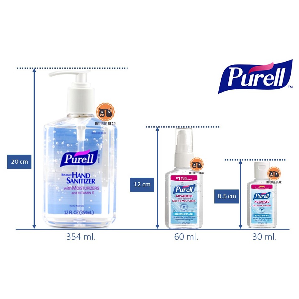 เจลล้างมือแอลกอฮอล์ Alcohol Gel Purell Advanced Instant Hand Sanitizer แบบพกพา ผลิตที่ USA (1 ขวด)