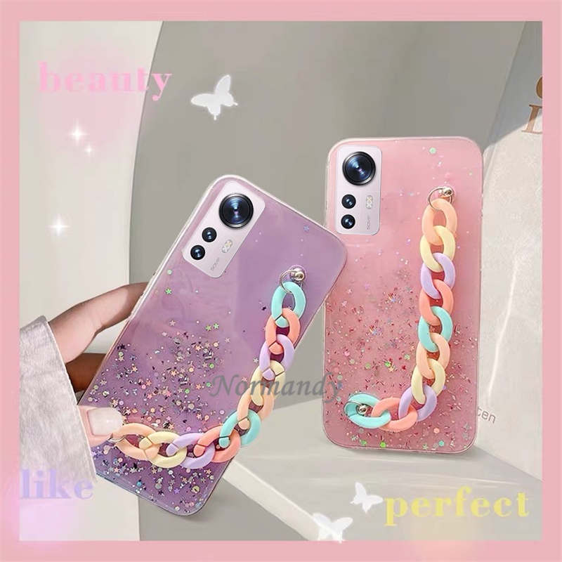เคสโทรศัพท์ New Fashion Casing for Xiaomi Mi 12T Pro 12 Lite Pro POCO M5 M5S M4 C40 Redmi 10A 10 5G 4G Sequins Sparkling Clear Phone Case with Rainbow Bracelet TPU Transparet Soft Back Case เคส #6
