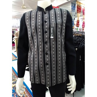 เสื้อพื้นเมืองอัดกาวชายสีดำคอจีน​เเขนยาว ผ้าฝ้าย