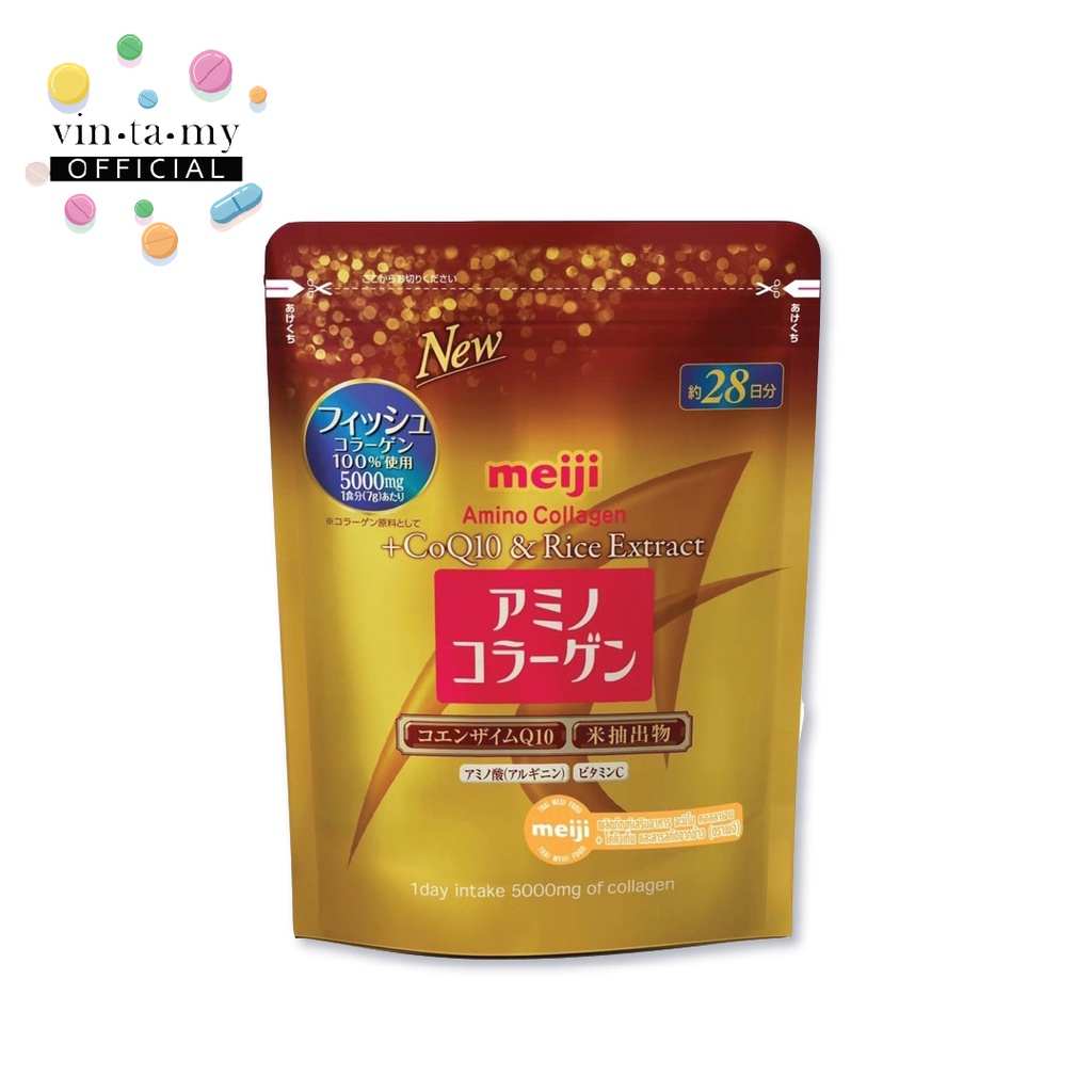 Meiji(เมจิ) Amino Collagen + CoQ10 &amp; Rice Extract Dietary Supplement Product ขนาด 196 กรัม [EXP.02/2023]