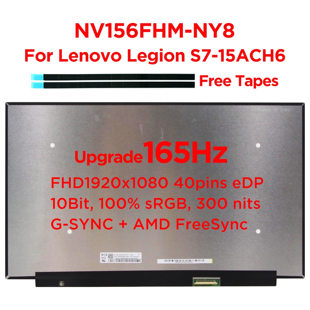 Original NV156FHM-NY8 165Hz 15.6 Laptop LCD Screen For Lenovo Legion S7-15ACH6 82K8 LED Display Repl