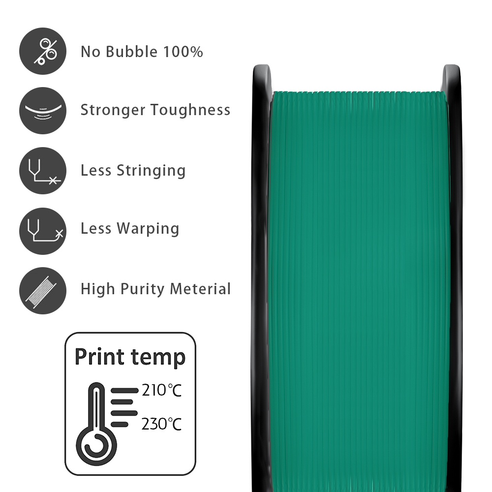 BiNG3D 3D วัสดุการพิมพ์ Filament PLA + เส้นใยพลาสติกเข้ากันได้กับเครื่องพิมพ์ 3D 1.75mm 1kg (สีเขียวคริสต์มาส)