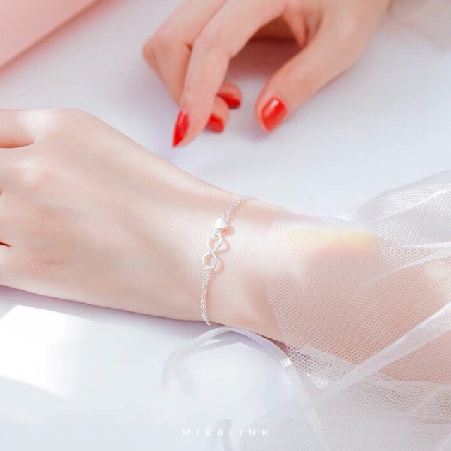 สร้อยข้อมือ เงินแท้ 92.5% ส่งฟรี EMS ♡ รุ่น Forever ♡ - กำไล อินฟินิตี้ Infinity หัวใจ ( #C5 )