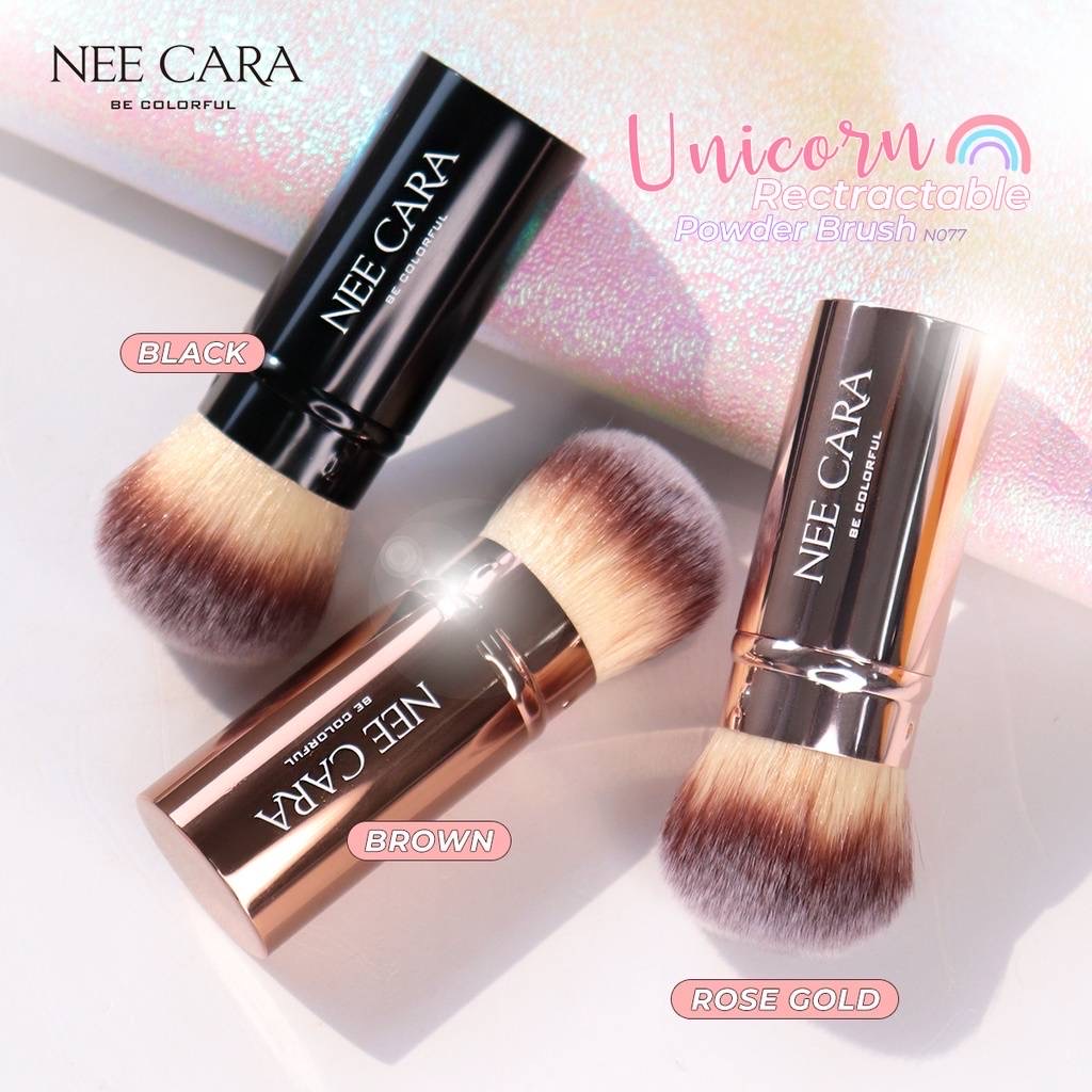 N077 นีคาร่า แปรงปัดแก้ม ยูนิคอร์น Nee Cara Unicorn Retractable Powder Brush มีปลอกปิด ฝาแปรง