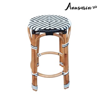 Anusarin สตูลหวาย 65 ซม Bar Stool 03 หวายแท้และหวาย PE- Black&amp;White