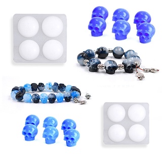 KING 2Pcs Skull Head Bead Resin Mold Skull Beaded Bracelet Pendant Necklace Jewelry Silicone Resin Casting Mold Craft Tools