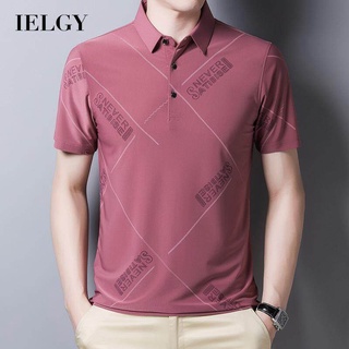 Ielgy เสื้อโปโล แขนสั้น แบบบาง ลําลอง ทรงหลวม แฟชั่นสําหรับผู้ชาย