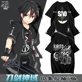 ▫Sword Art Online Impression Clothes เสื้อยืด Kirito อะนิเมะแขนสั้นสองมิติ เสื้อผ้าอุปกรณ์ต่อพ่วงแสดงความเห็นอกเห็นใจชาย